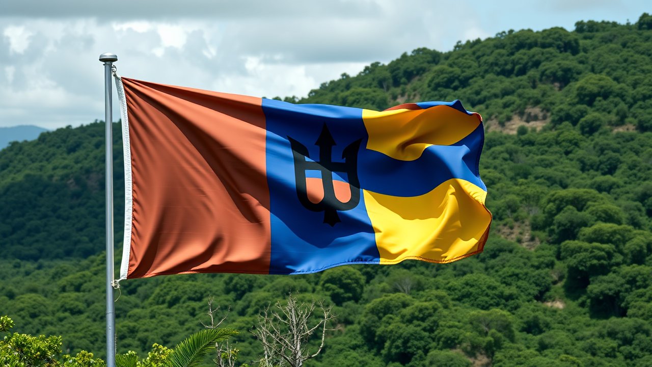 Flag of Barbados 🇧🇧 in native landscape style