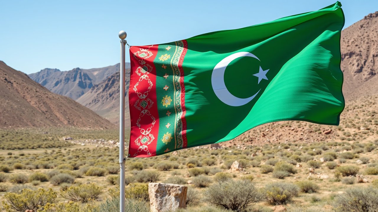 Flag of Turkmenistan 🇹🇲 in native landscape style