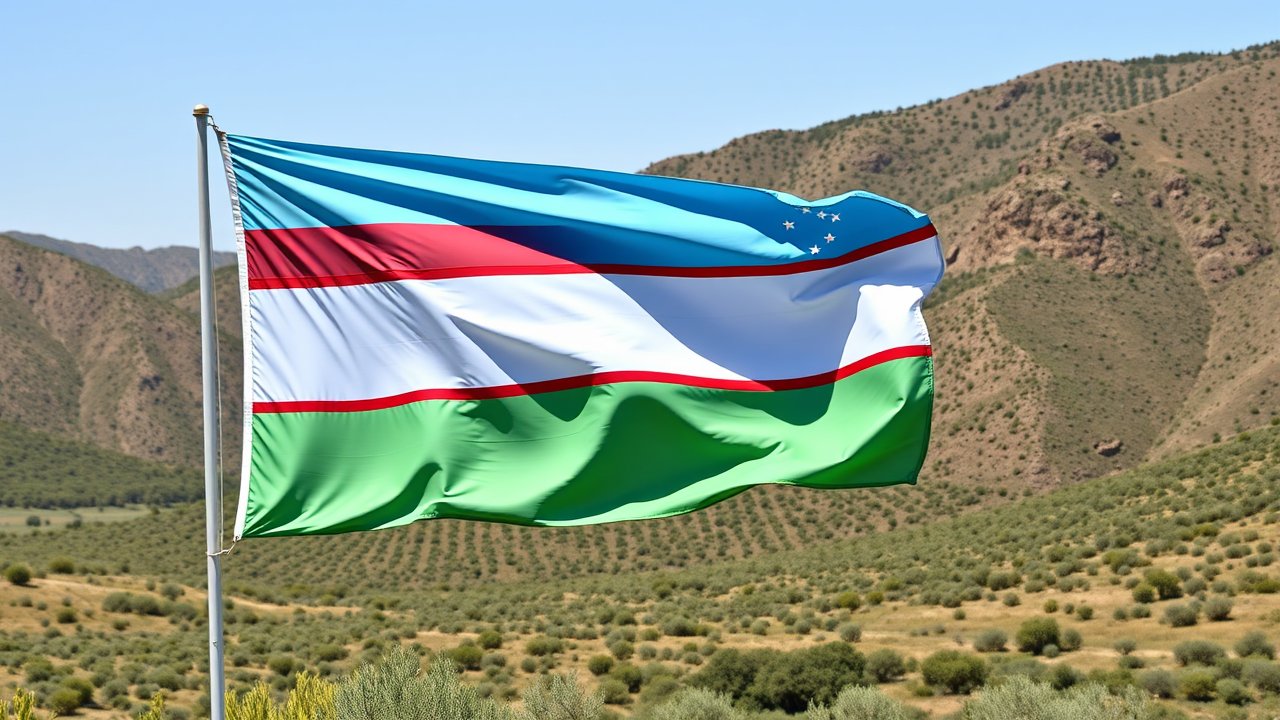 Flag of Uzbekistan πΊπΏ in native landscape style