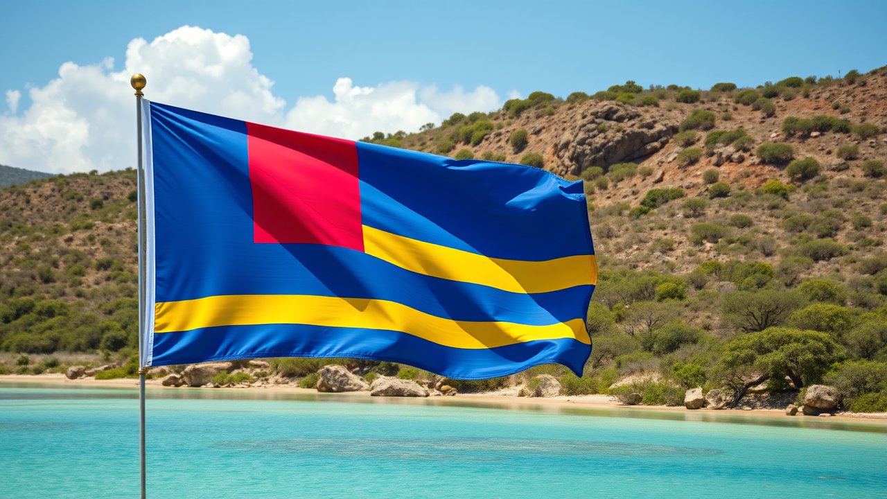 Flag of Aruba 🇦🇼 in native landscape style