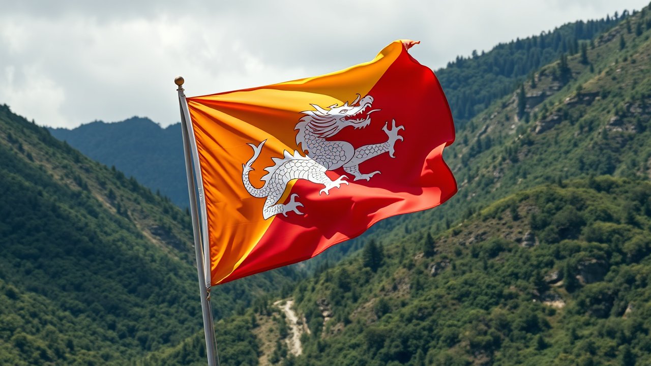 Flag of Bhutan 🇧🇹 in native landscape style