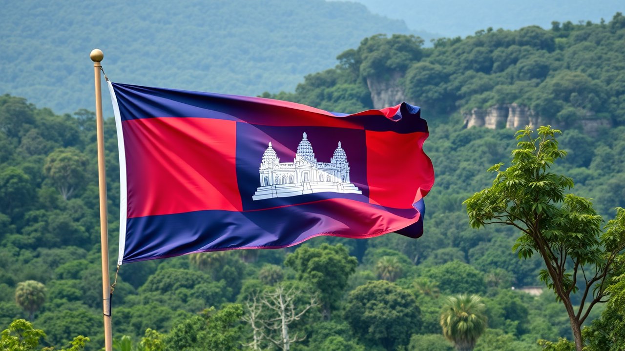 Flag of Cambodia 🇰🇠in native landscape style