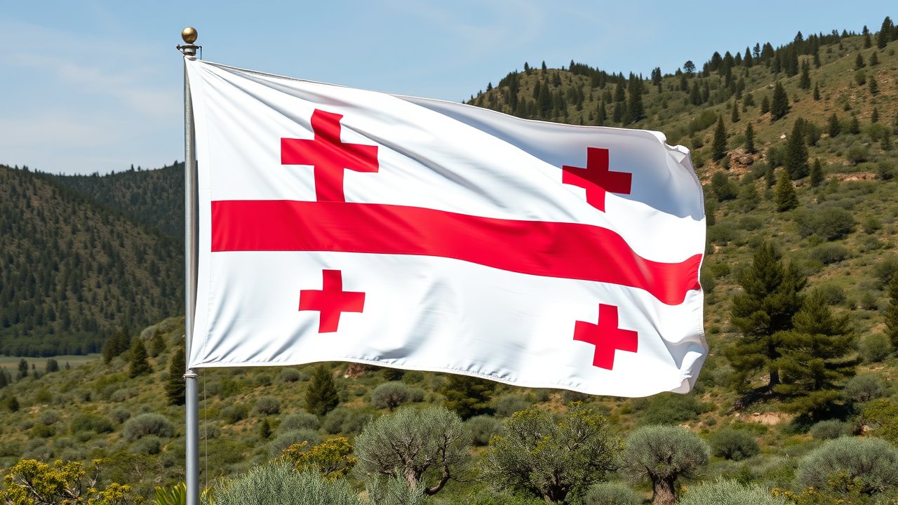 Flag of Georgia 🇬🇪 in native landscape style