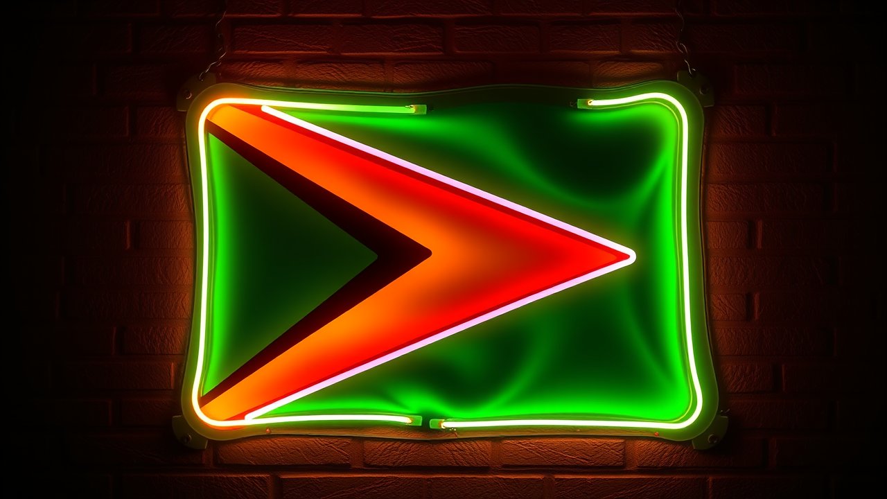 Flag of Guyana 🇬🇾 in neon sign style