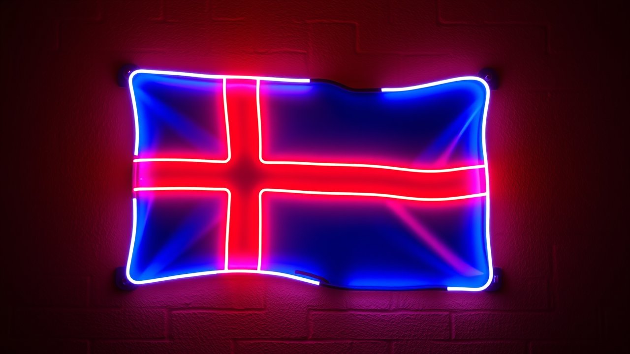 Flag of Iceland 🇮🇸 in neon sign style
