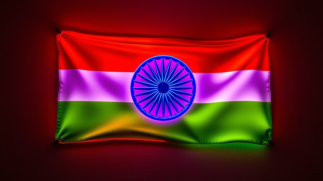 Flag of India 🇮🇳 in neon sign style