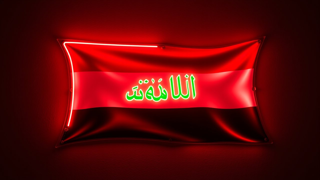Flag of Iraq 🇮🇶 in neon sign style