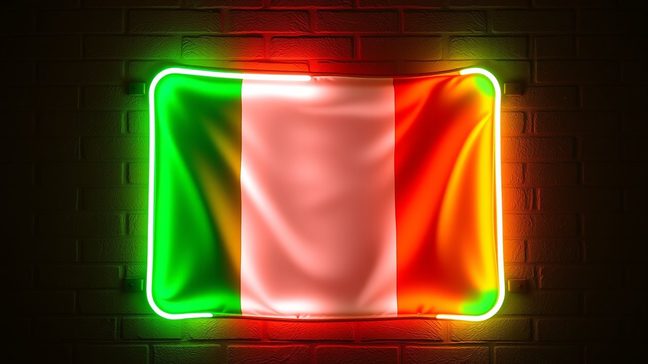 Flag of Ireland 🇮🇪 in neon sign style