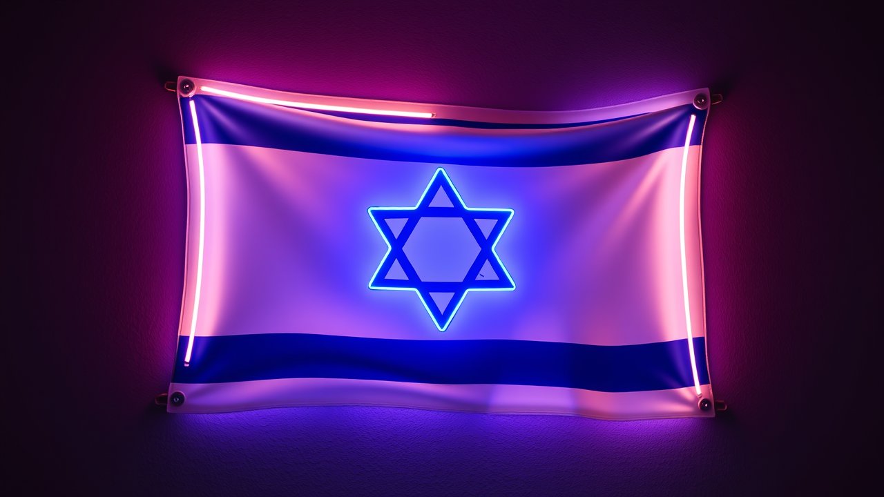 Flag of Israel 🇮🇱 in neon sign style
