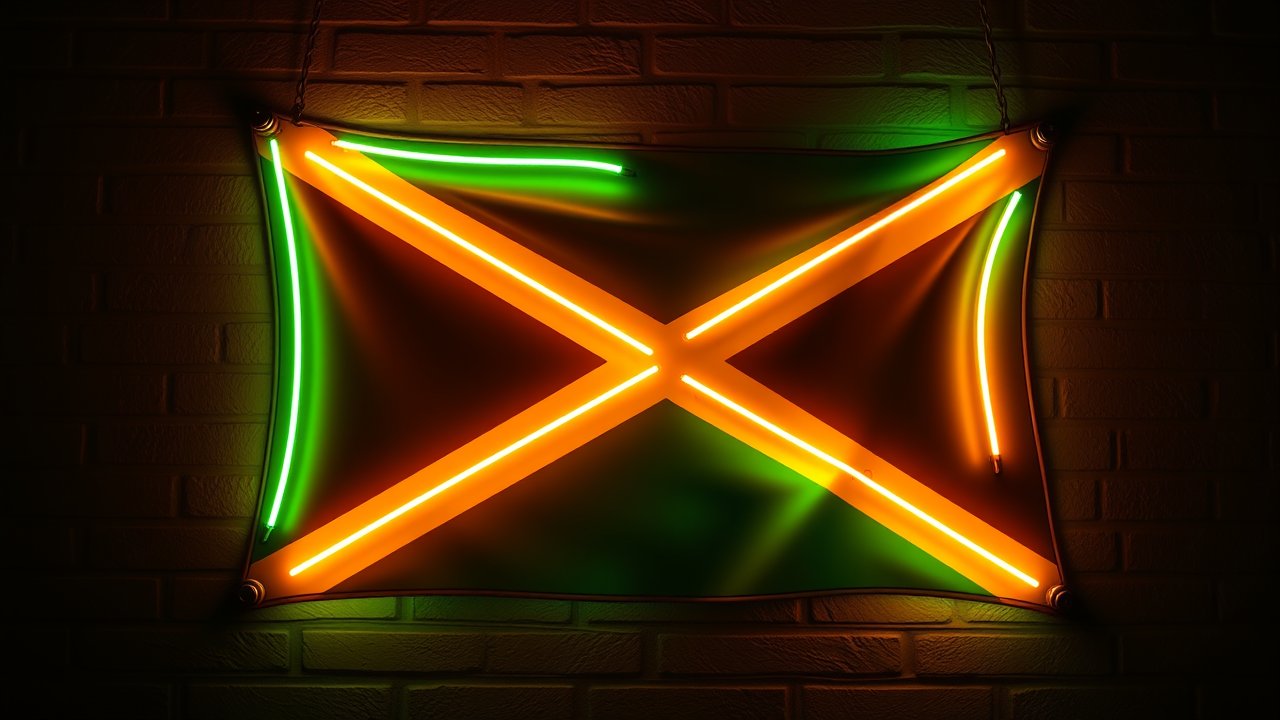 Flag of Jamaica 🇯🇲 in neon sign style