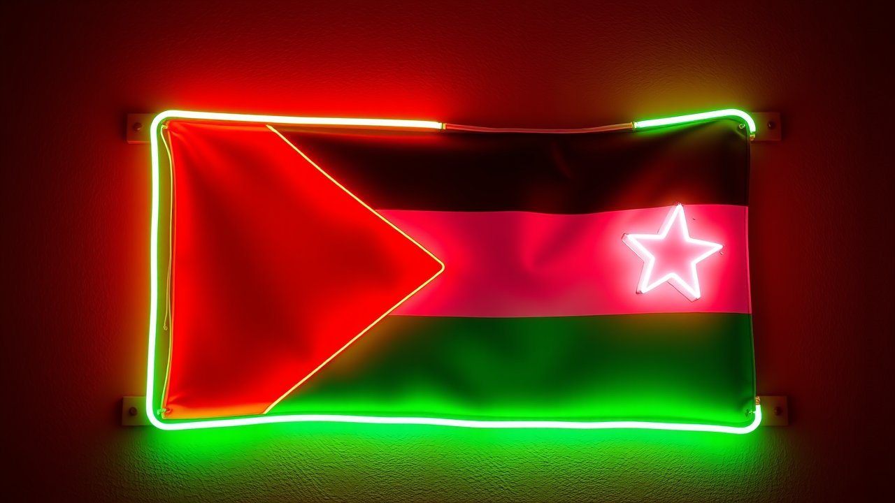 Flag of Jordan 🇯🇴 in neon sign style