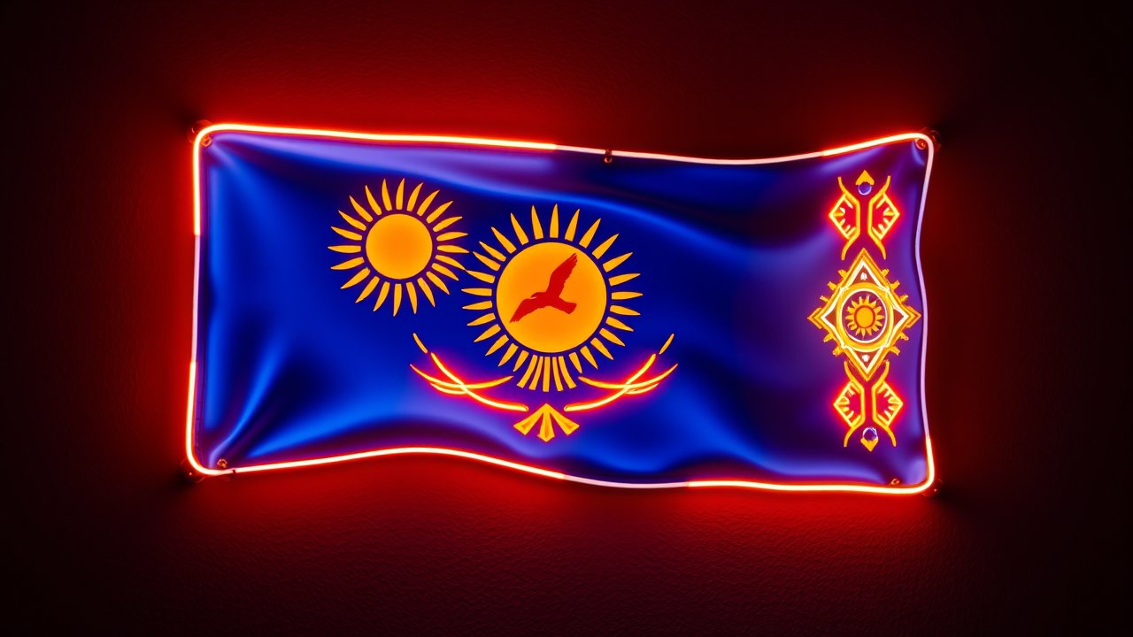 Flag of Kazakhstan 🇰🇿 in neon sign style
