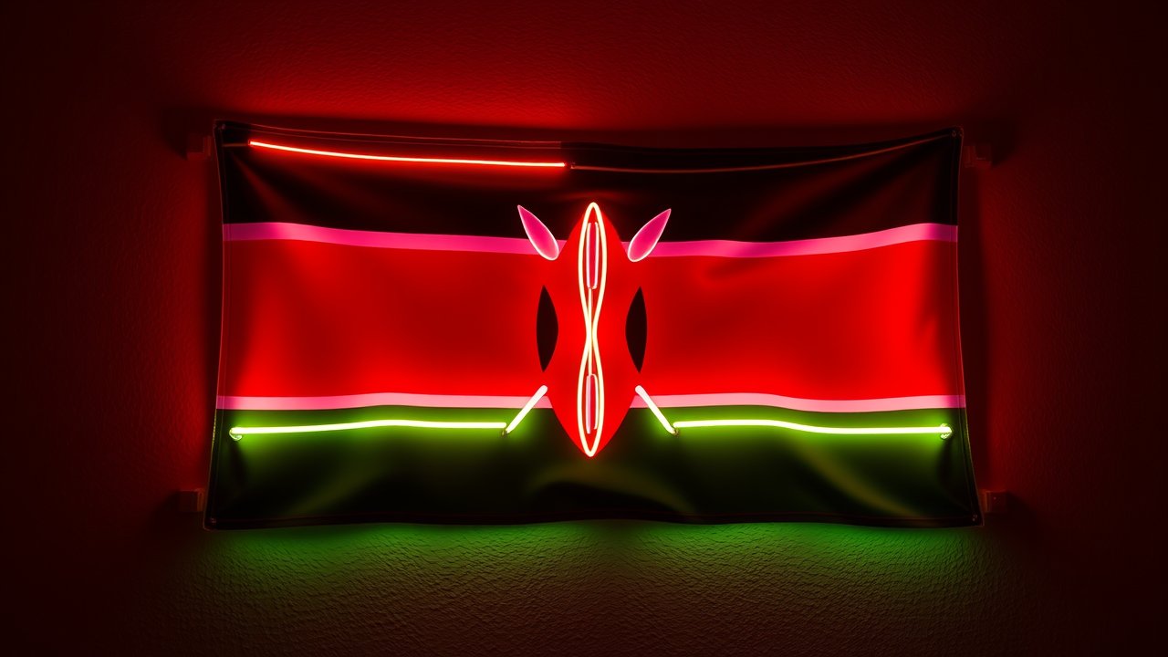 Flag of Kenya 🇰🇪 in neon sign style