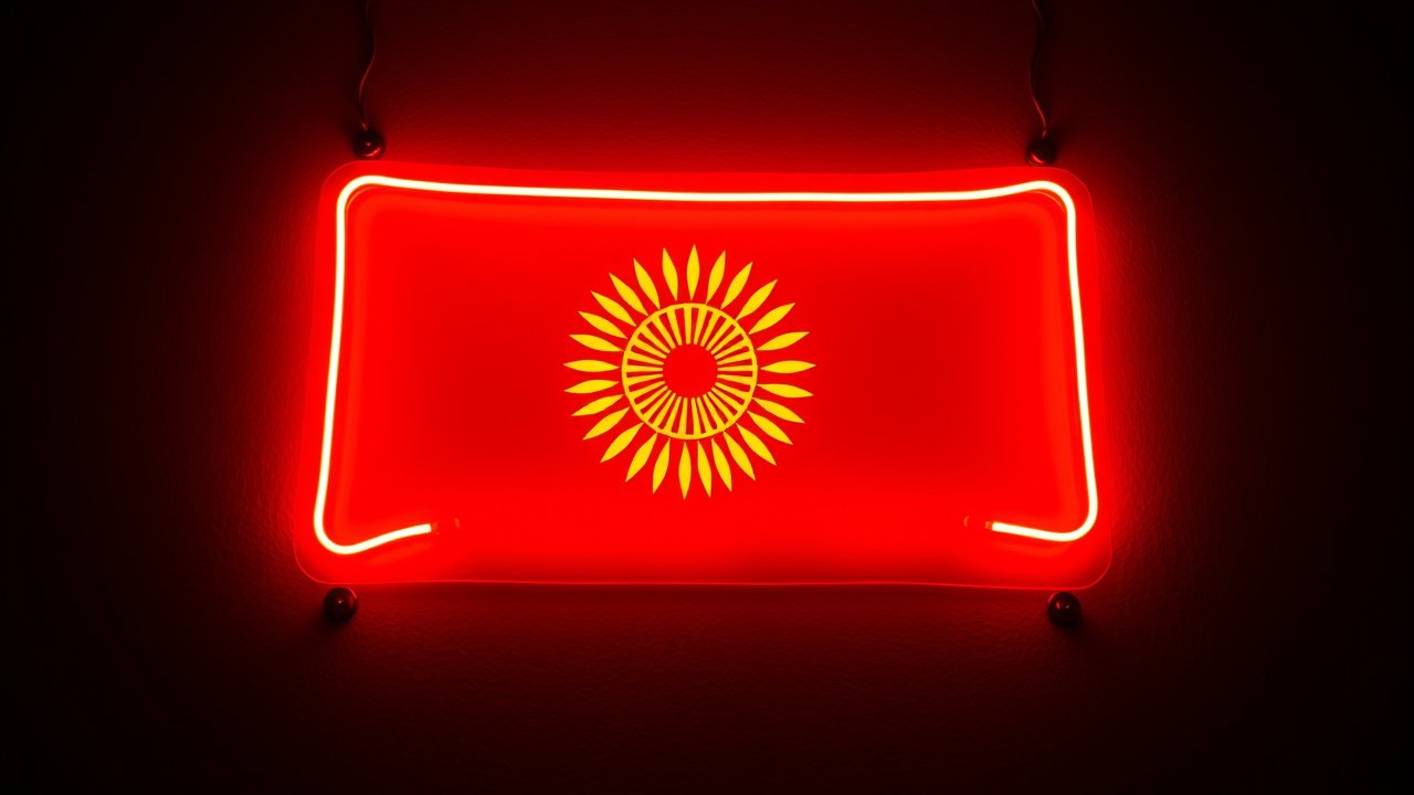 Flag of Kyrgyzstan 🇰🇬 in neon sign style