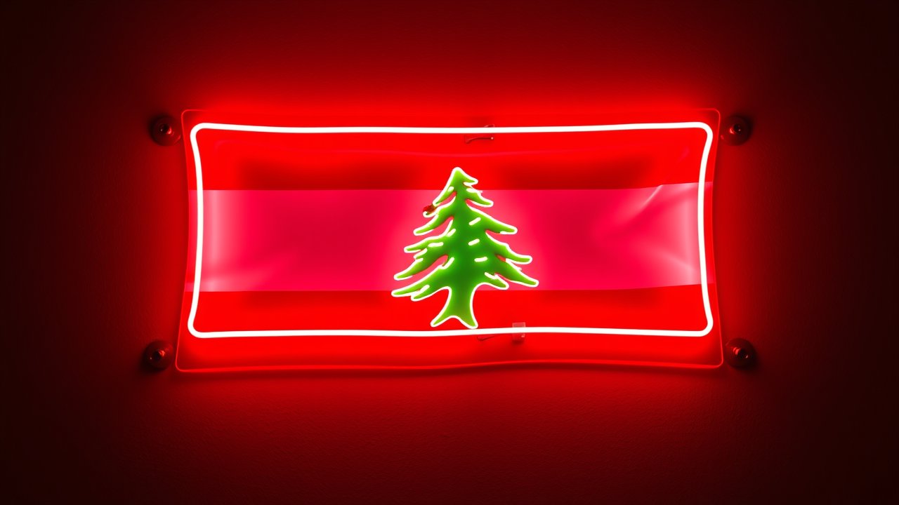 Flag of Lebanon 🇱🇧 in neon sign style
