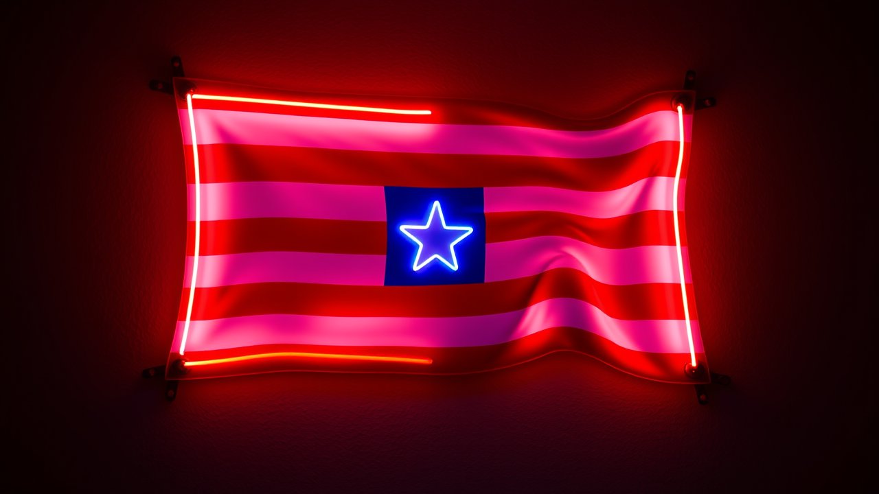 Flag of Liberia 🇱🇷 in neon sign style