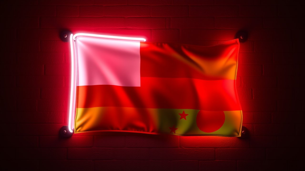 Flag of Madagascar 🇲🇬 in neon sign style