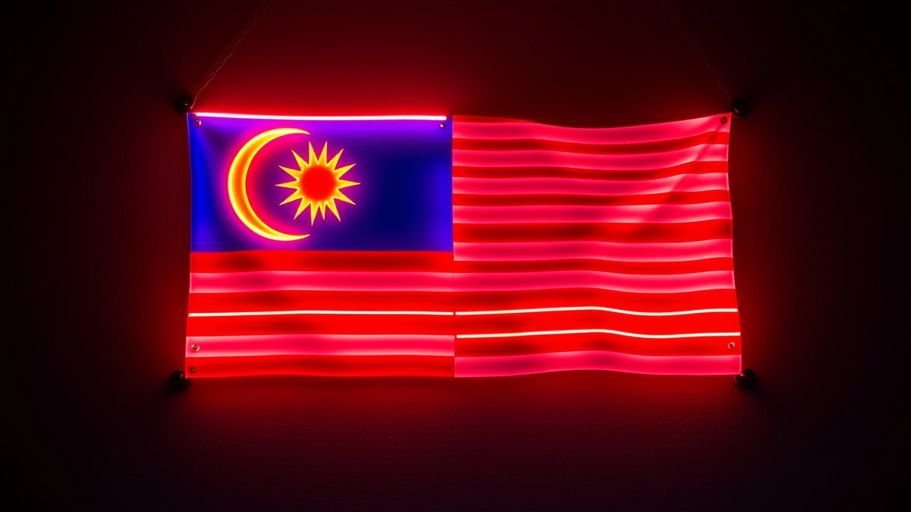 Flag of Malaysia 🇲🇾 in neon sign style