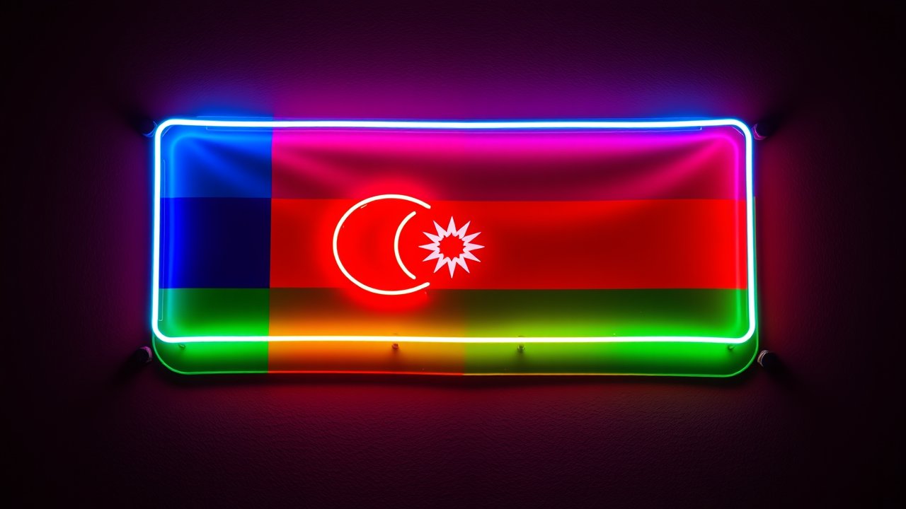 Flag of Azerbaijan 🇦🇿 in neon sign style