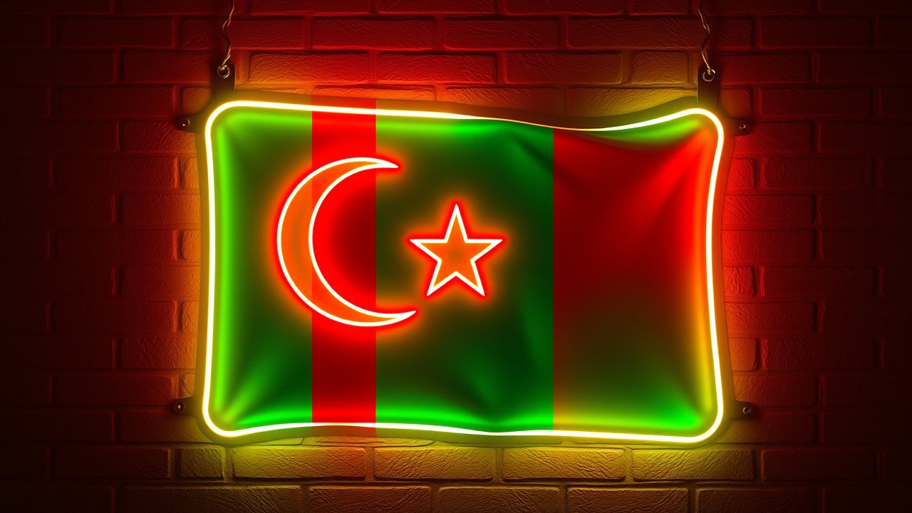 Flag of Mauritania 🇲🇷 in neon sign style
