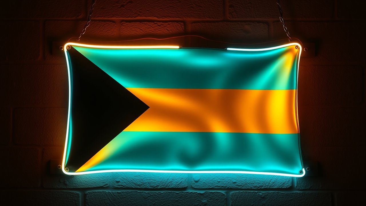 Flag of Bahamas 🇧🇸 in neon sign style