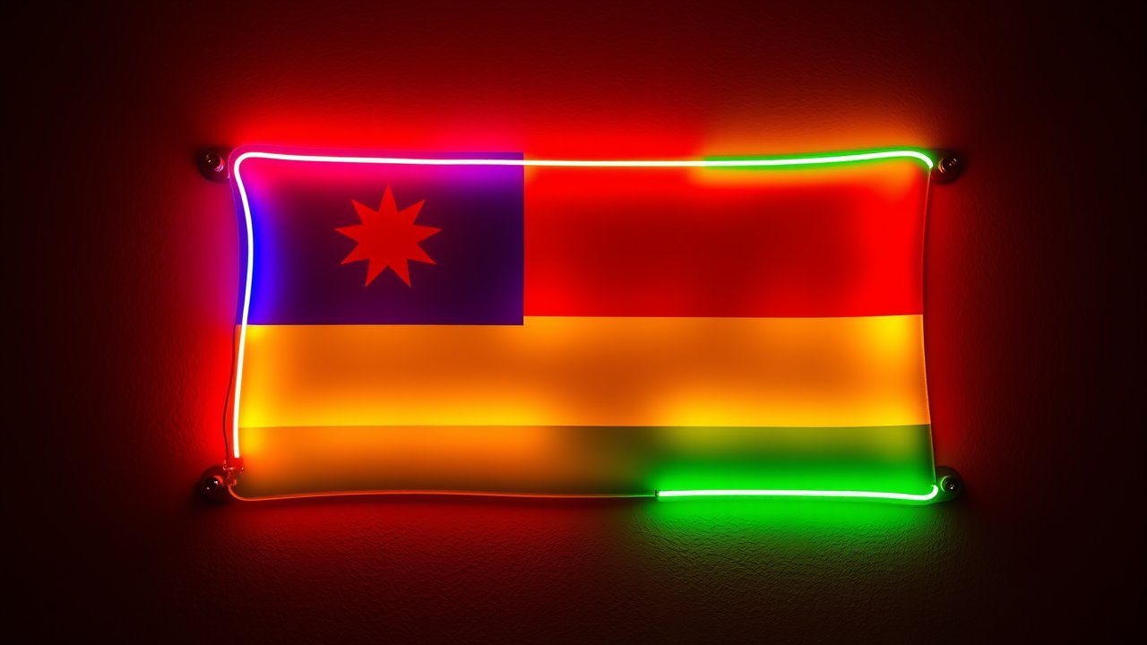 Flag of Mauritius 🇲🇺 in neon sign style