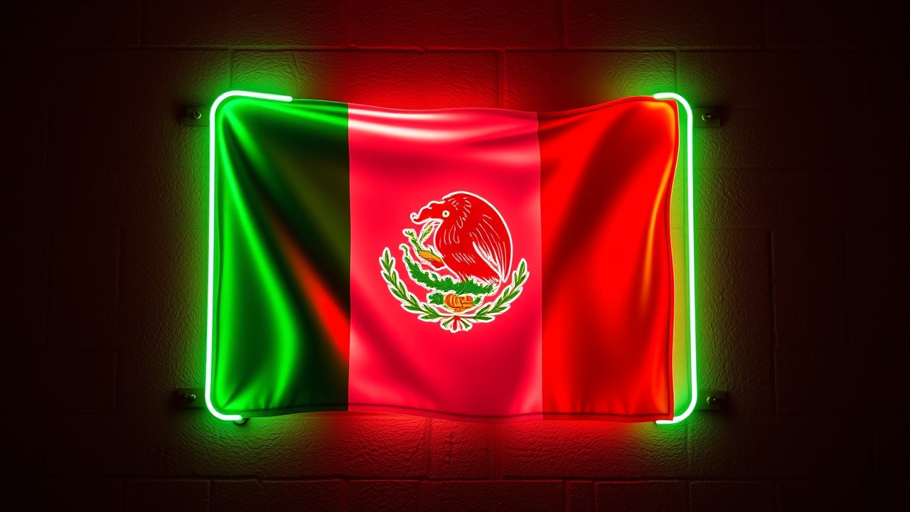 Flag of Mexico 🇲🇽 in neon sign style