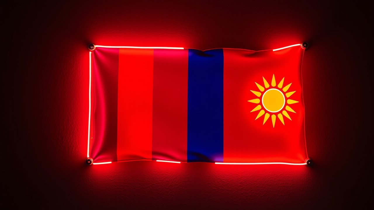 Flag of Mongolia 🇲🇳 in neon sign style