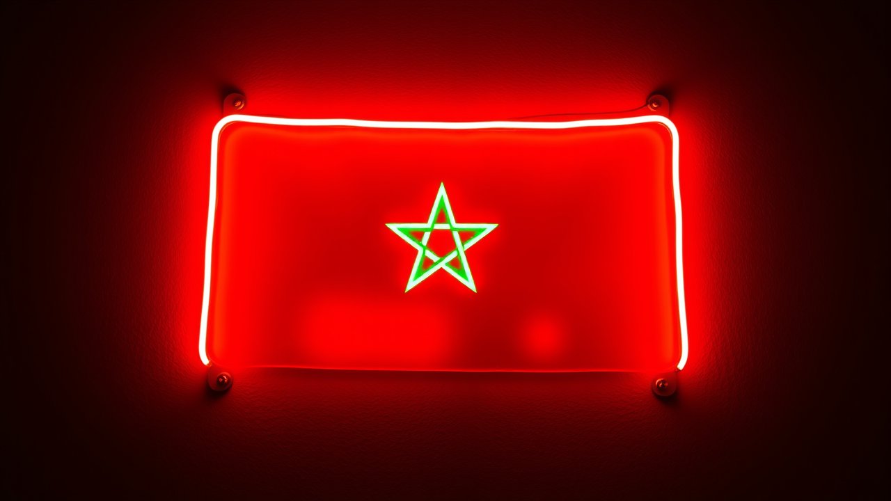 Flag of Morocco 🇲🇦 in neon sign style