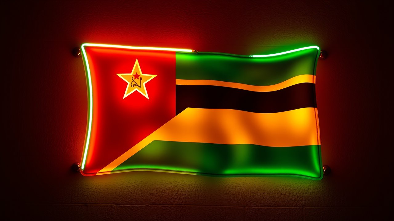 Flag of Mozambique 🇲🇿 in neon sign style