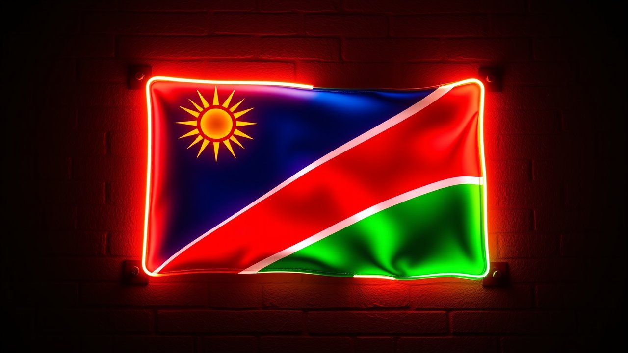 Flag of Namibia 🇳🇦 in neon sign style