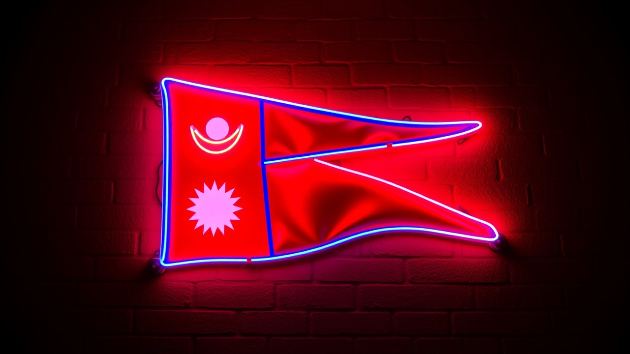 Flag of Nepal 🇳🇵 in neon sign style
