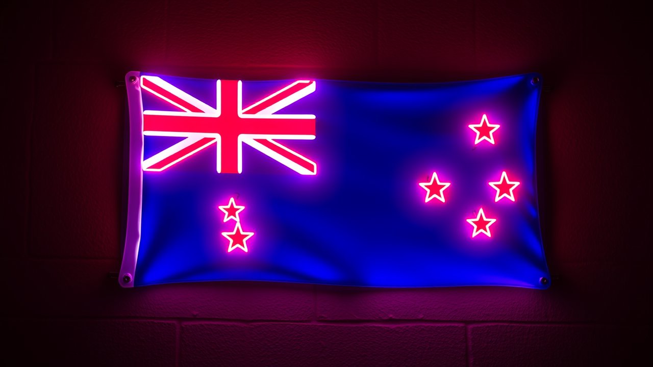 Flag of New Zealand 🇳🇿 in neon sign style
