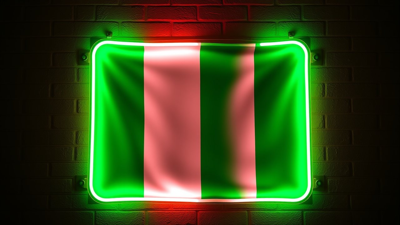Flag of Nigeria 🇳🇬 in neon sign style