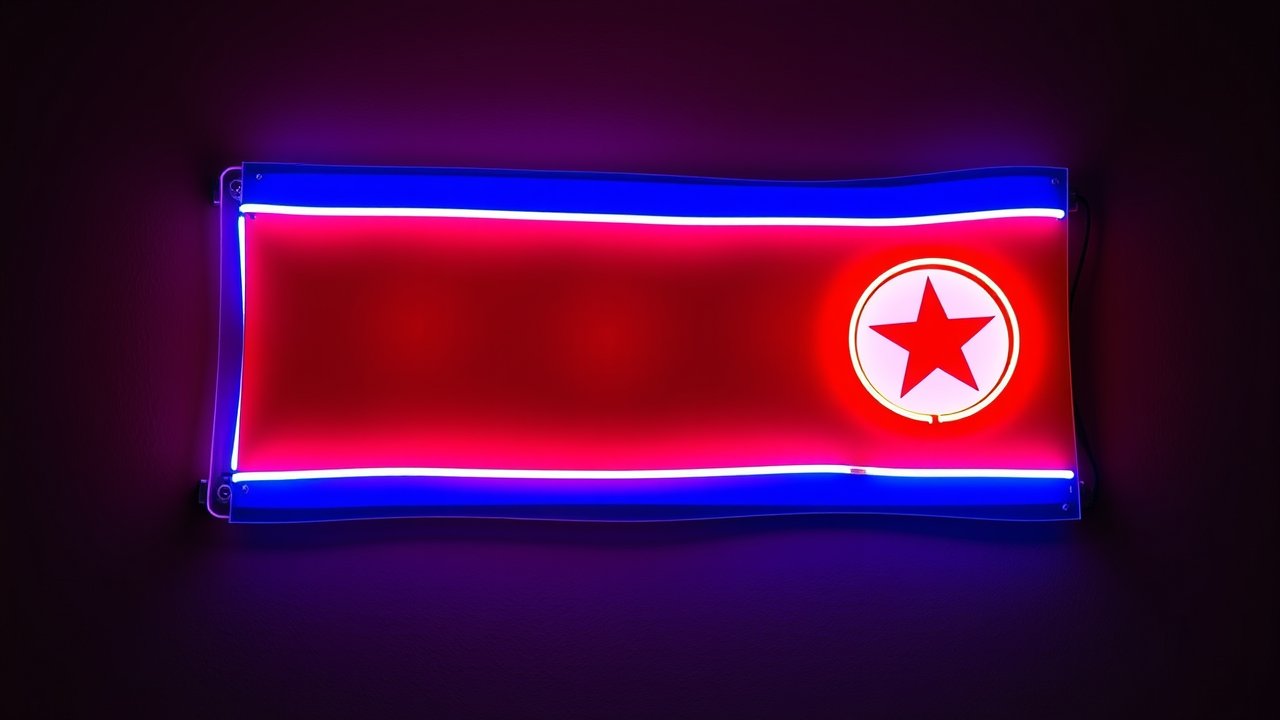 Flag of North Korea 🇰🇵 in neon sign style