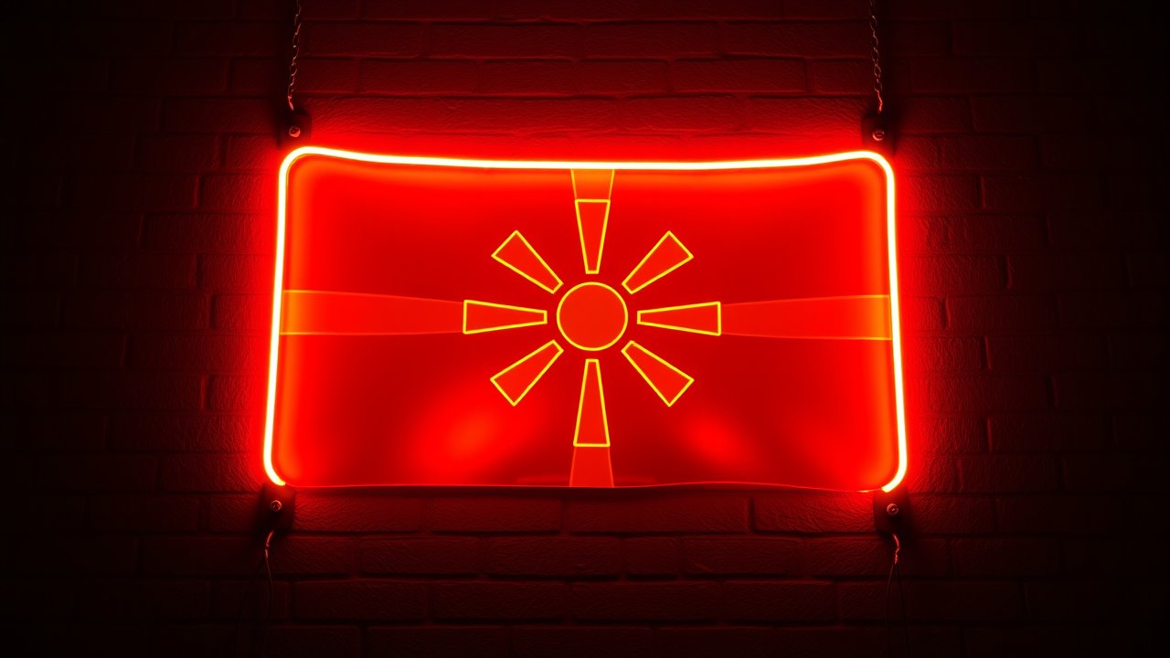 Flag of North Macedonia 🇲🇰 in neon sign style