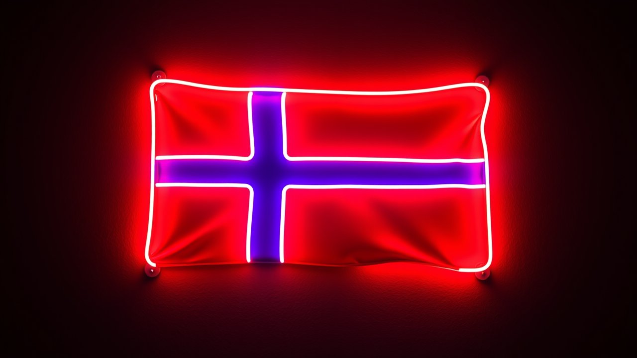 Flag of Norway 🇳🇴 in neon sign style