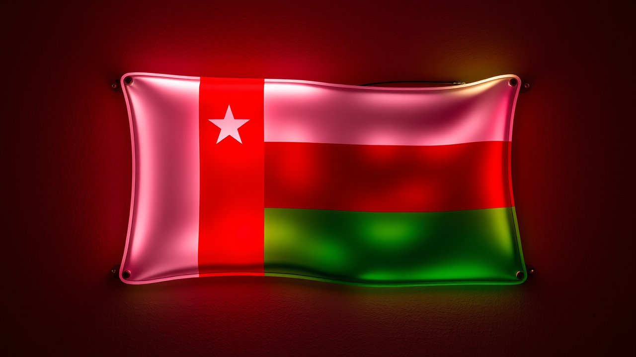 Flag of Oman 🇴🇲 in neon sign style