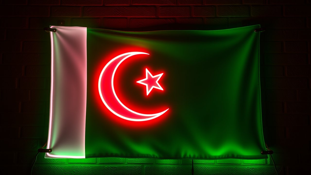 Flag of Pakistan 🇵🇰 in neon sign style