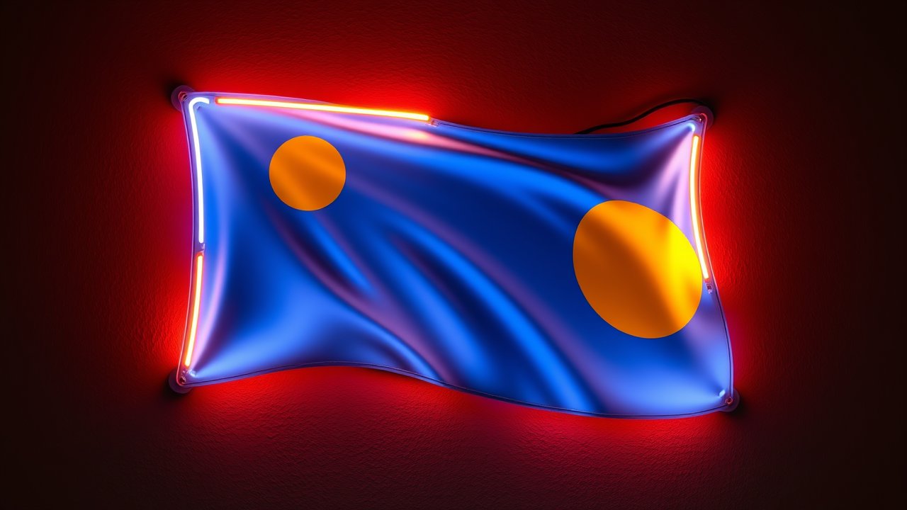 Flag of Palau 🇵🇼 in neon sign style