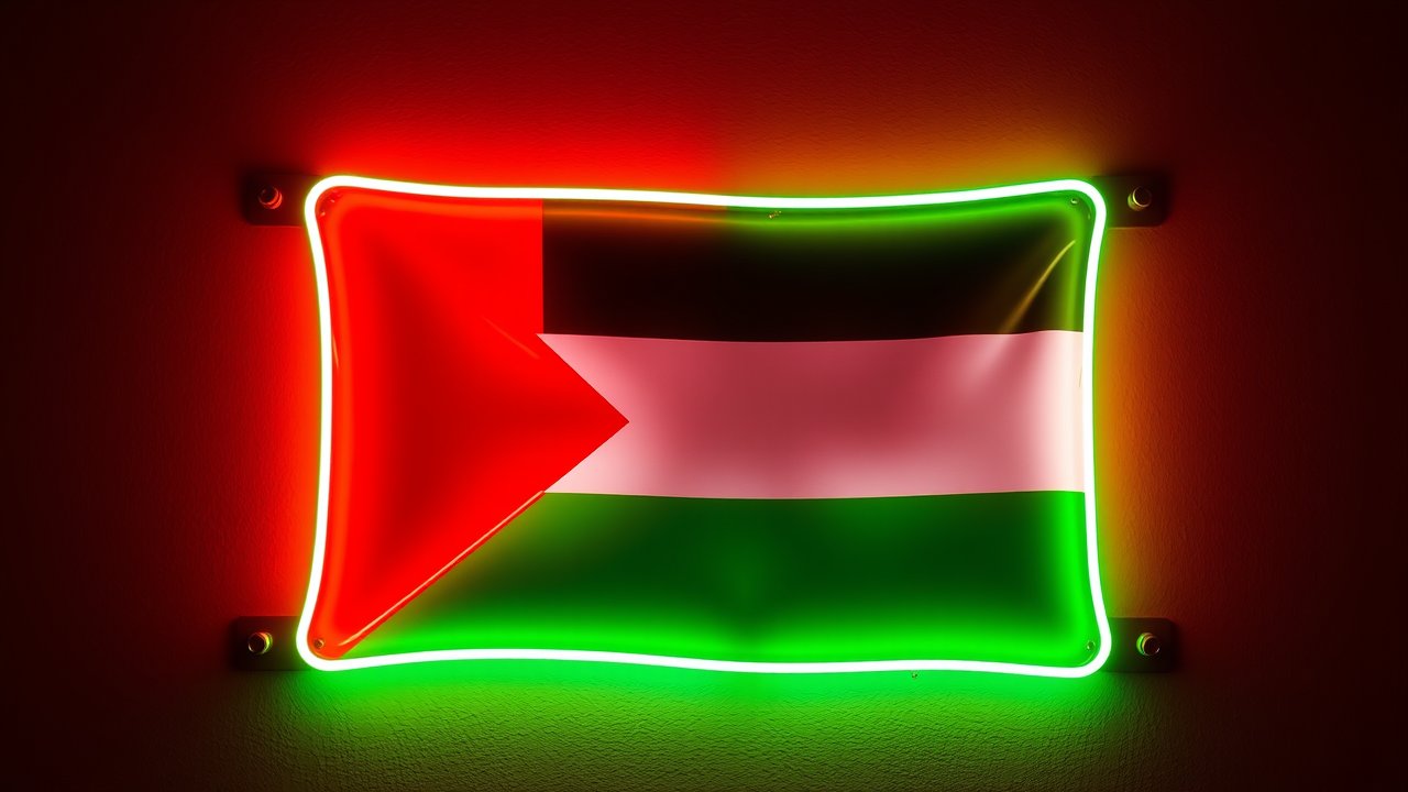 Flag of Palestine State 🇵🇸 in neon sign style