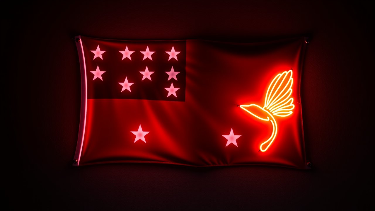 Flag of Papua New Guinea 🇵🇬 in neon sign style
