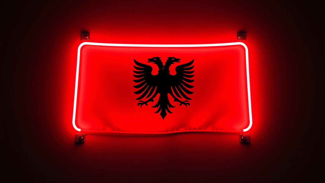 Flag of Albania 🇦🇱 in neon sign style
