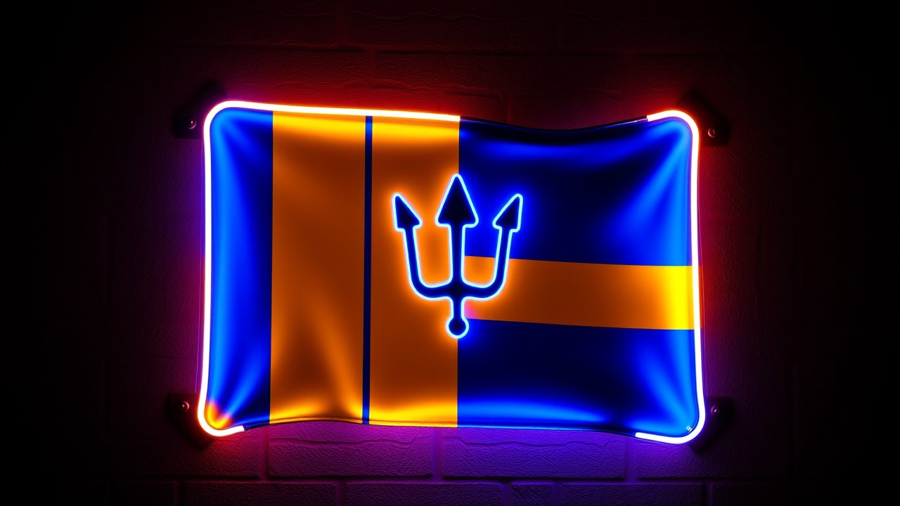 Flag of Barbados 🇧🇧 in neon sign style