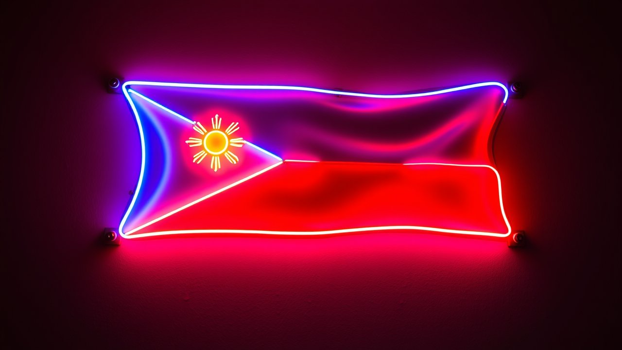 Flag of Philippines 🇵🇭 in neon sign style