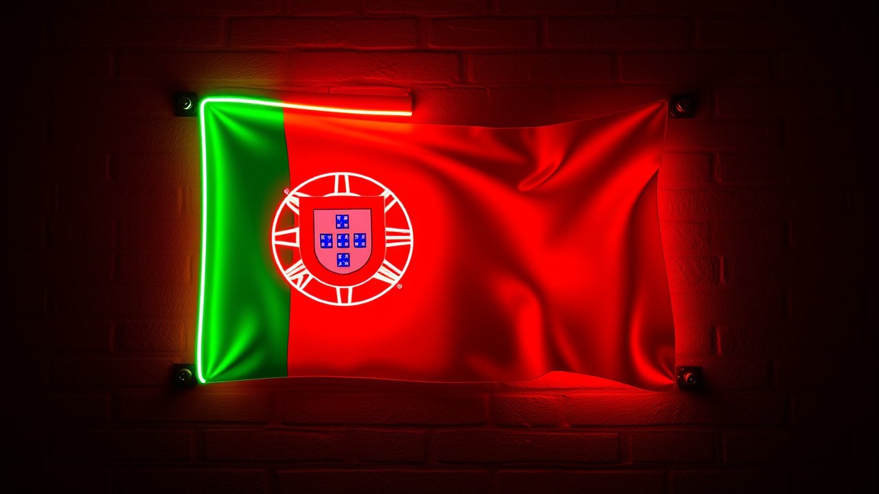 Flag of Portugal 🇵🇹 in neon sign style