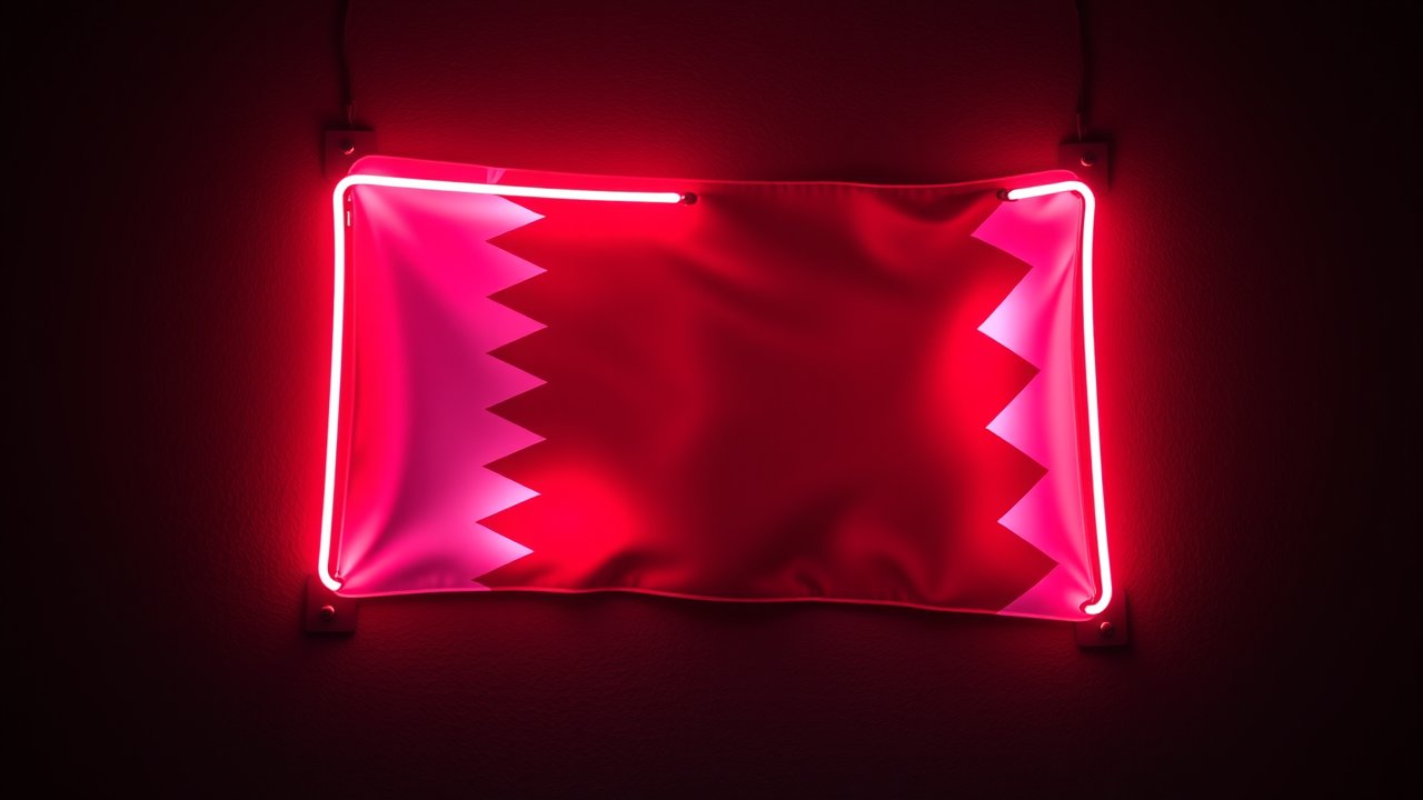 Flag of Qatar 🇶🇦 in neon sign style