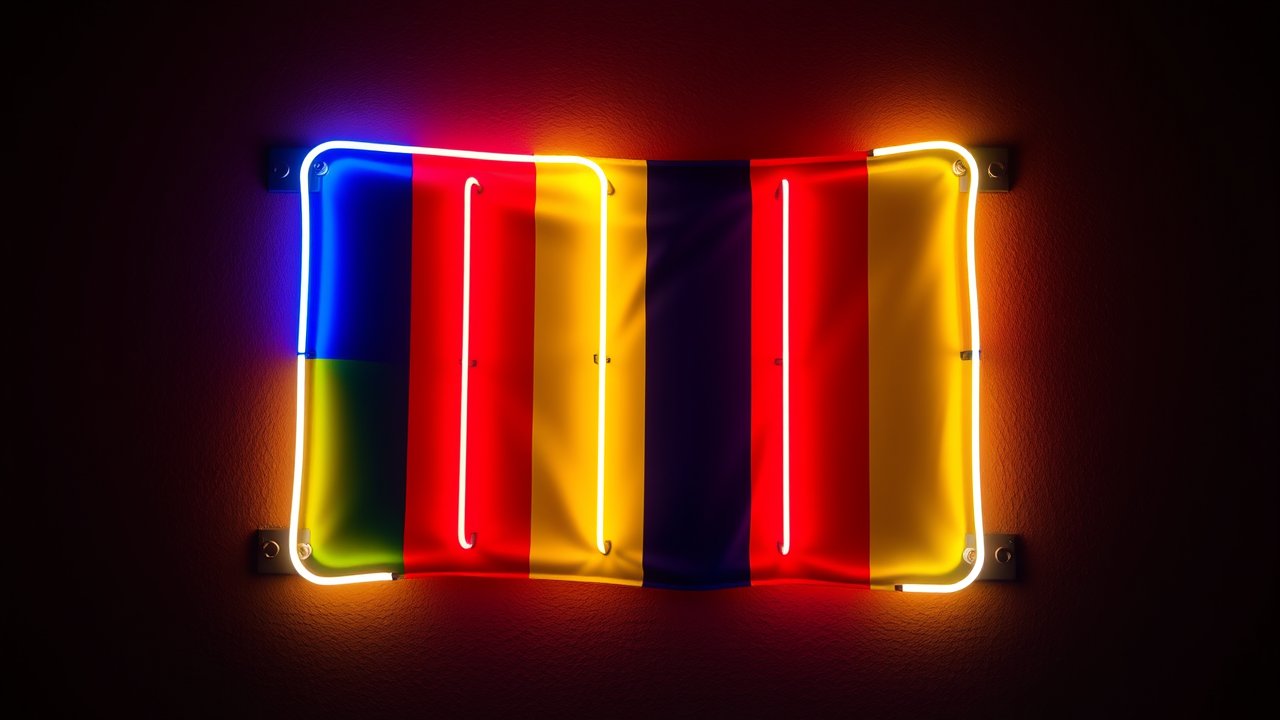 Flag of Romania 🇷🇴 in neon sign style