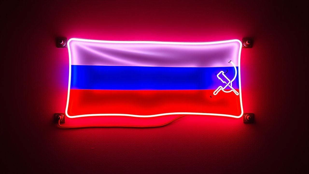 Flag of Russia 🇷🇺 in neon sign style