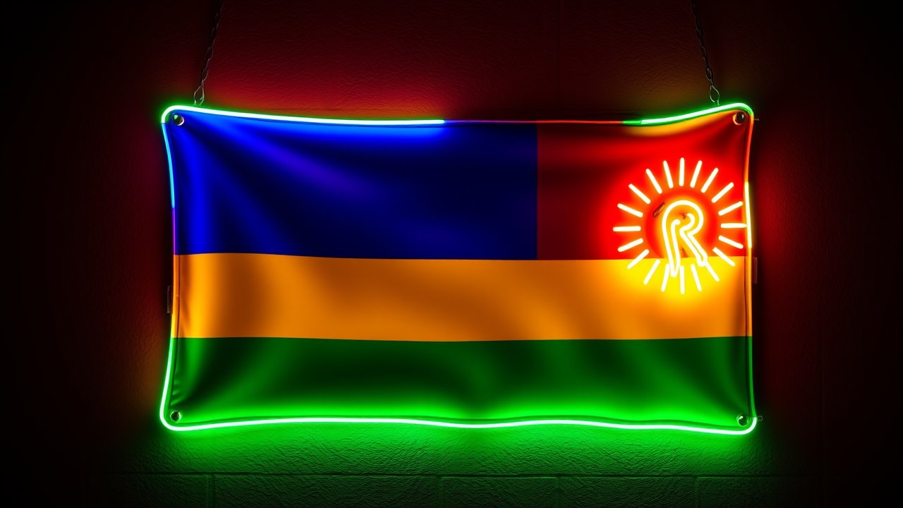 Flag of Rwanda 🇷🇼 in neon sign style